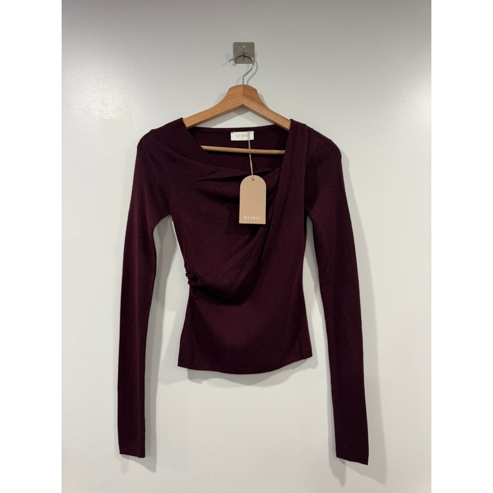 NWT Meshki Culver Draped Twist Knit Top Burgundy Wine Size XS